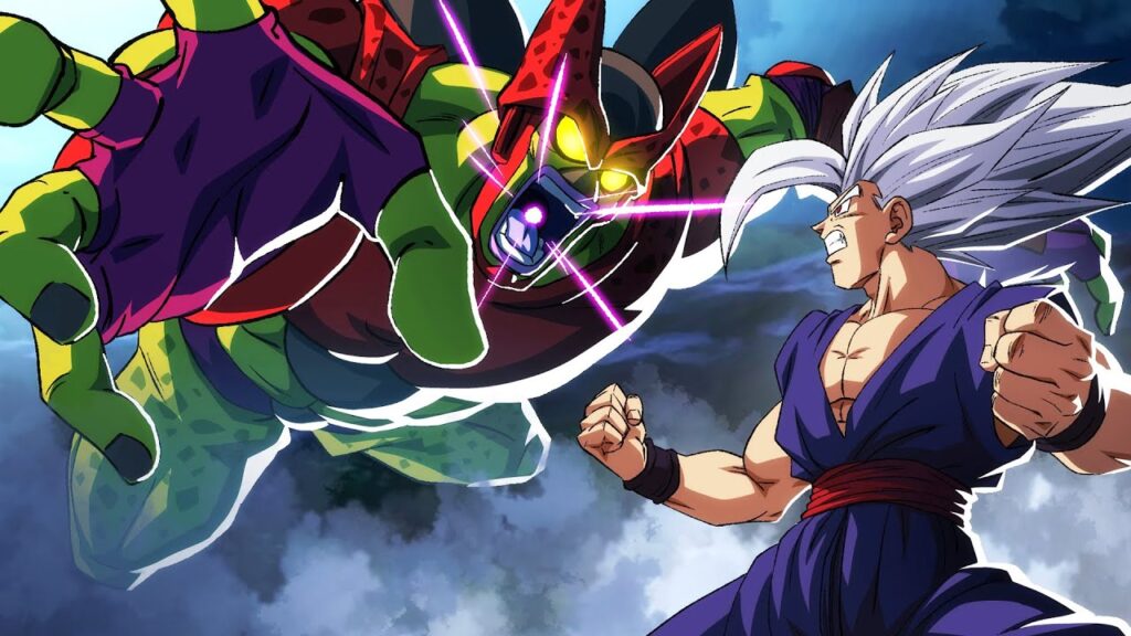 A wide shot of the final battle between the Z fighters and the Red Ribbon Army, capturing the scale and intensity of the conflict. The image should include key characters and dramatic energy effects. Dragon Ball Super: Super Hero.