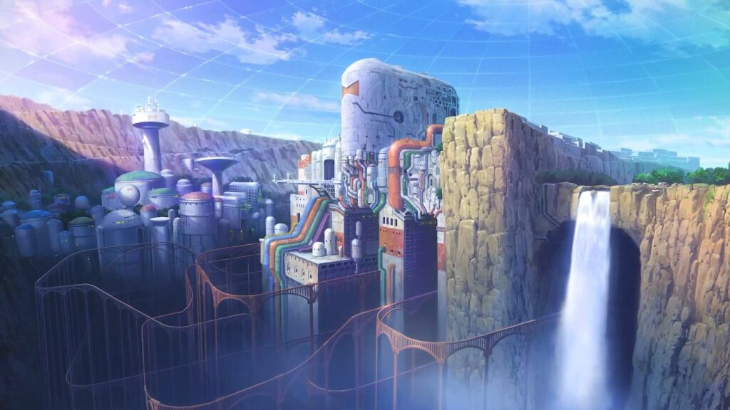 A detailed image of the Red Ribbon Army's modernized headquarters, featuring advanced technology and a dark, imposing atmosphere. The image should evoke a sense of menace and nostalgia. Dragon Ball Super: Super Hero.